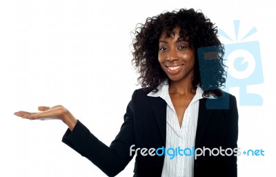 Business Lady Shows Open Palm Stock Photo