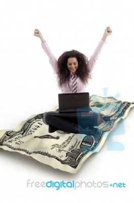 Business Lady Sitting With Laptop Stock Photo