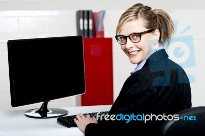 Business Lady Smiling At Camera Stock Photo