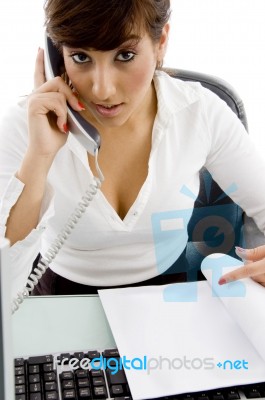 Business Lady Talking Over Phone Stock Photo