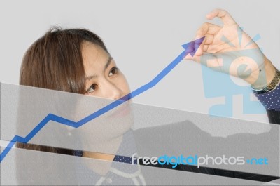 Business Lady Touching Growth Arrow Stock Photo