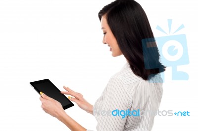 Business Lady Using Tablet Pc Device Stock Photo