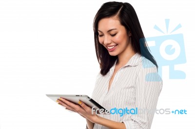 Business Lady Using Tablet Pc Device Stock Photo