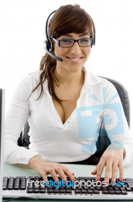 Business Lady With Headset Stock Photo