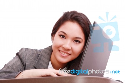 Business Lady With Laptop Stock Photo