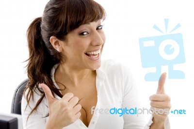 Business Lady With Thumbs Up Stock Photo