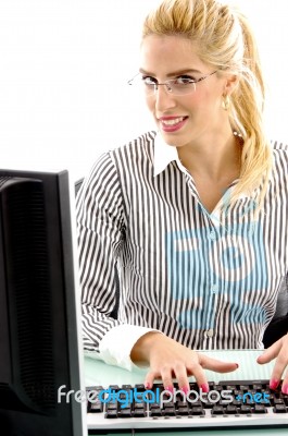 Business Lady Working On Computer Stock Photo