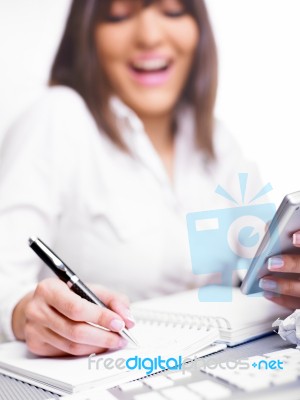 Business Lady Writing On Notebook Stock Photo