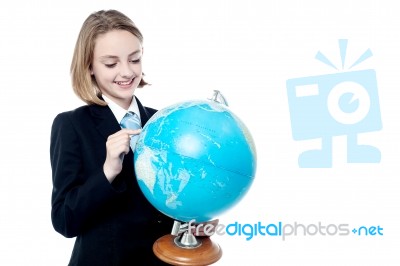 Business Leader Holding Globe Map Stock Photo