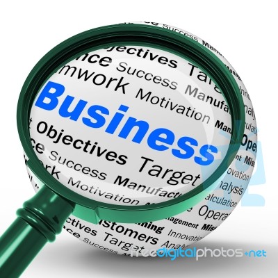 Business Magnifier Definition Means Corporative Transactions And… Stock Image