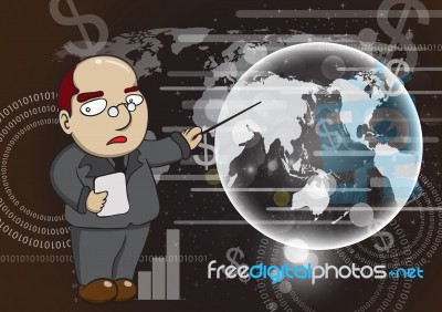 Business Man And Abstract Globe   Technology Background Stock Image