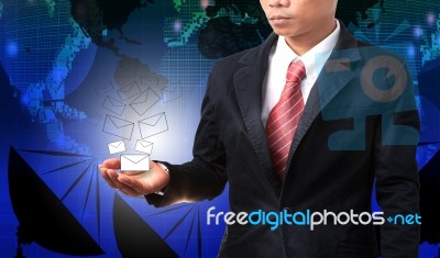 Business Man And Data Envelop On Hand Stock Photo