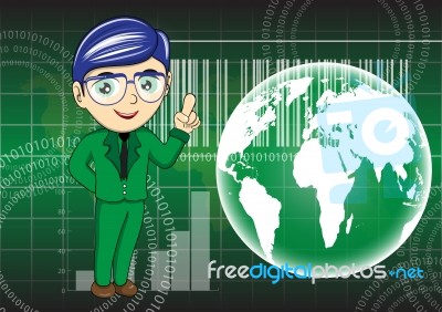 Business Man And Globe  Technology Background Stock Image