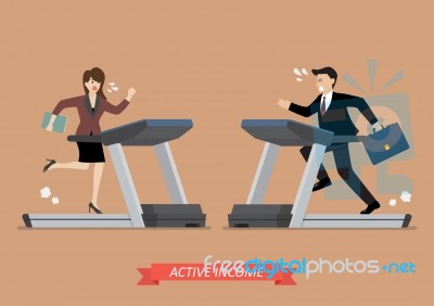 Business Man And Woman Running On A Treadmill Stock Image