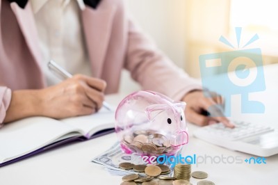 Business Man Counting Money At The Table, Accounting Concept Stock Photo