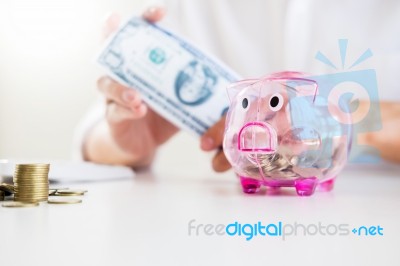 Business Man Counting Money At The Table, Accounting Concept Stock Photo