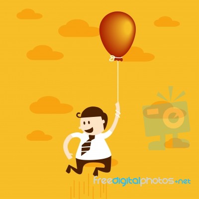 Business Man Flying With Balloon Stock Image