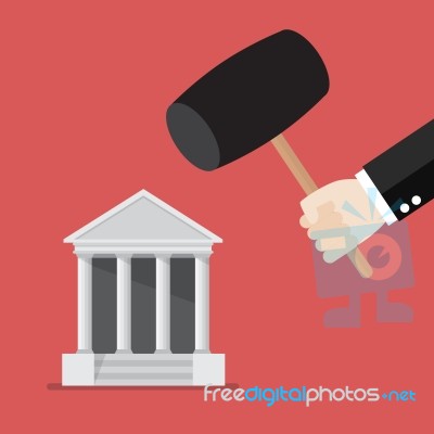 Business Man Handle A Hammer To Destroy A Bank Icon Stock Image