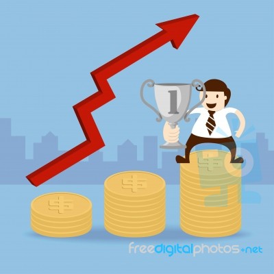 Business Man Hold Trophy Cup And Dollar Coin Stock Image