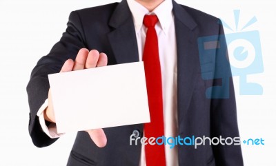 Business Man Holding Blank Card Stock Photo