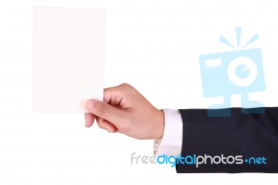 Business Man Holding Blank Paper Stock Photo