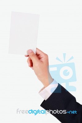 Business Man Holding Blank Paper Stock Photo