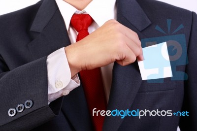 Business Man Holding Blank White Card Stock Photo