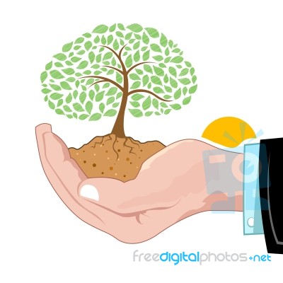 Business Man Holding Tree Stock Image