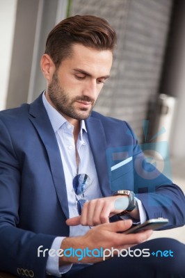 Business Man In A Cafe Stock Photo