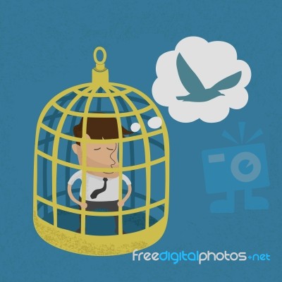 Business Man In Golden Bird Cage Stock Image