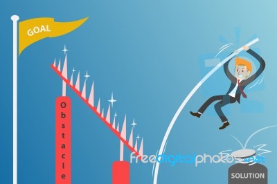 Business Man Jump Over Obstacle Barb Stock Image