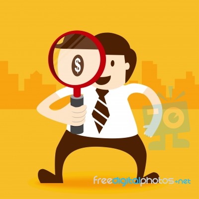 Business Man Looking With Magnifier Stock Image