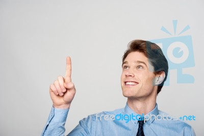 Business Man Pointing Up Stock Photo