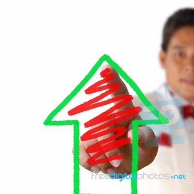 Business Man Pressing The Arrow Stock Photo