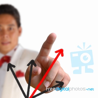 Business Man Pressing The Arrow Stock Photo