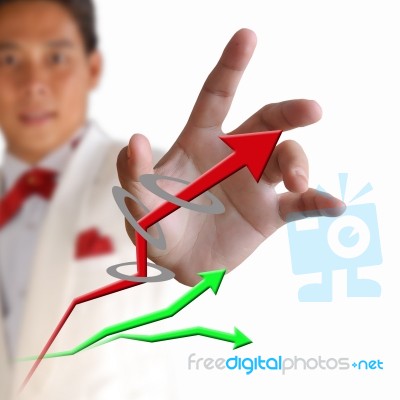 Business Man Pressing The Arrow Stock Photo