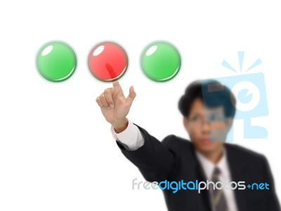 Business Man Push Red Button Stock Photo