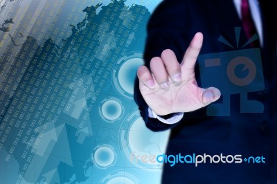 Business Man Pushing Button Stock Photo