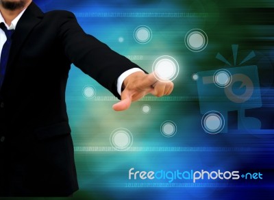 Business Man Pushing On A Touch Screen Interface Stock Image