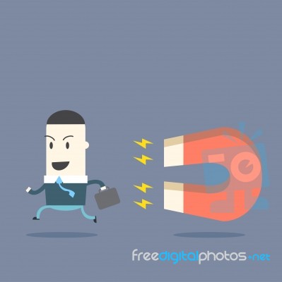 Business Man Run Out Magnetic Stock Image