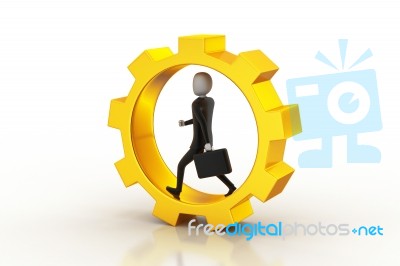 Business Man Running In Gear Wheels Stock Image