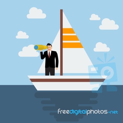 Business Man Sailing And Looking For Future Stock Image