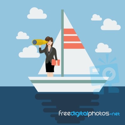 Business Man Sailing And Looking For Future Stock Image