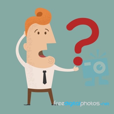 Business Man Scratches His Head In Indecision On A Question Mark… Stock Image