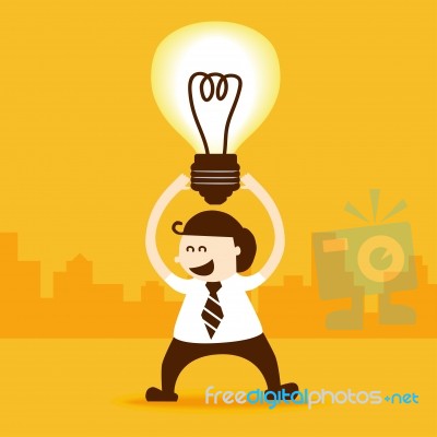 Business Man Stand With Light Bulb Idea Stock Image