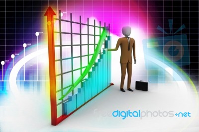 Business Man Standing Near A Financial Graph Stock Image