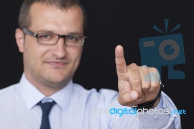 Business Man Taking Care Of His Online Contact Network Stock Photo