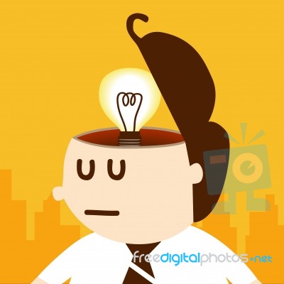 Business Man Thinking About Bulb Idea Stock Image