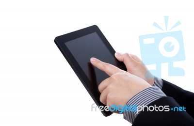 Business Man Using A Touch Screen Device Stock Photo