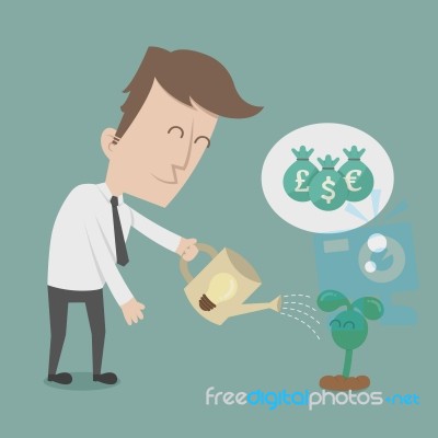 Business Man Watering Money Tree Stock Image